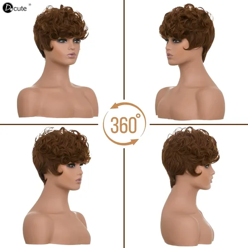 Miniatura 2 de DOcute - Pelucas Pixie cortas marrones para mujeres negras, peluca de reemplazo diario con corte Pixie y flequillo, pelucas rizadas cortas en capas