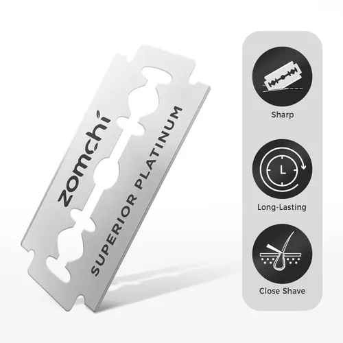 Miniatura 7 de Zomchi Cuchillas de afeitar de doble filo 2.0, 100 cuchillas de afeitar de seguridad para afeitar, cuchillas de afeitar de acero inoxidable platino