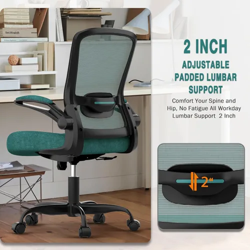 Miniatura 8 de Mimoglad Silla de Oficina, Silla de Escritorio Ergonómica con Soporte Lumbar Ajustable, Silla de Computadora de Malla de Respaldo Alto con Verde