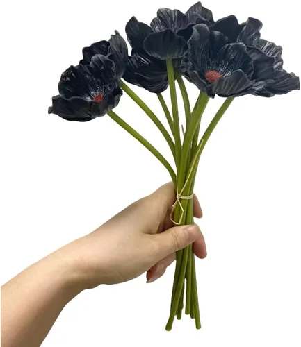 Miniatura 2 de Rikyo 10 ramos de flores artificiales de 11 pulgadas, flores de amapola, anémona que no se decoloran, flores silvestres falsas para mesa de cocina
