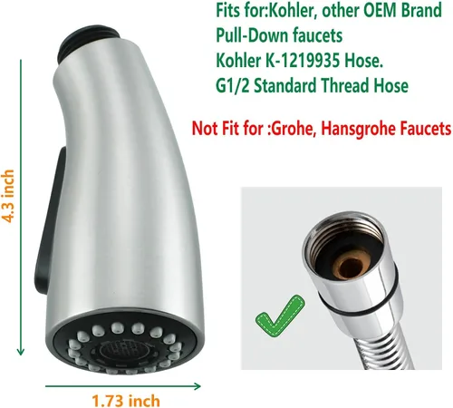 Miniatura 3 de Reemplazo de cabezal de llave de cocina G 1/2 rosca macho, accesorio de rociador extraíble para fregadero de cocina, níquel cepillado