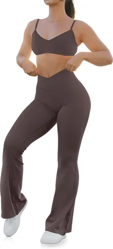 Miniatura 96 de HEGALY Pantalones de yoga acampanados para mujer, leggings cruzados, suaves, de cintura alta, pantalones casuales de entrenamiento con corte de bota