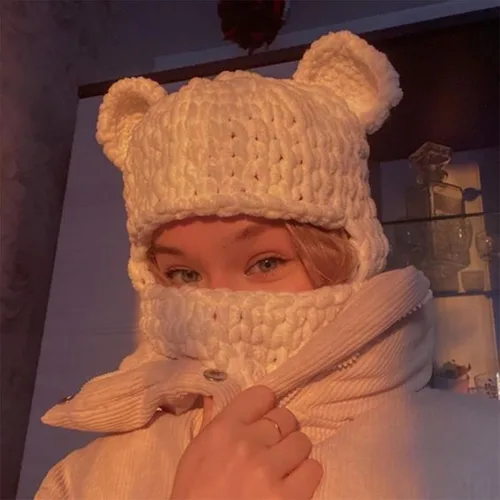 Miniatura 3 de Pasamontañas de punto con orejas para adultos, novedad de conejo, cubierta de cara completa, gorro de invierno divertido con orejas de conejo, lindo