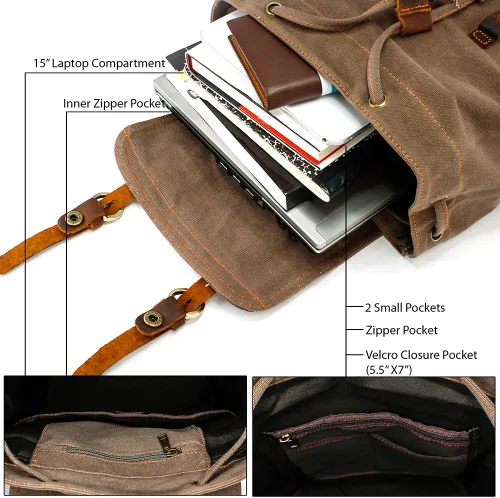 Miniatura 2 de GEARONIC Mochila de lona vintage, mochilas casuales para hombres y mujeres, bolsa para laptop de 15 pulgadas, mochila de viaje, senderismo, camping
