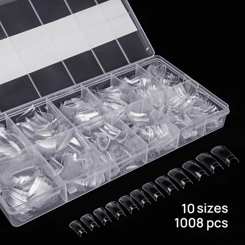 Miniatura 2 de 1008 piezas de puntas de uñas de pato para uñas acrílicas transparentes Y2K profesionales para salones de extensión con diseño y caja para mujeres