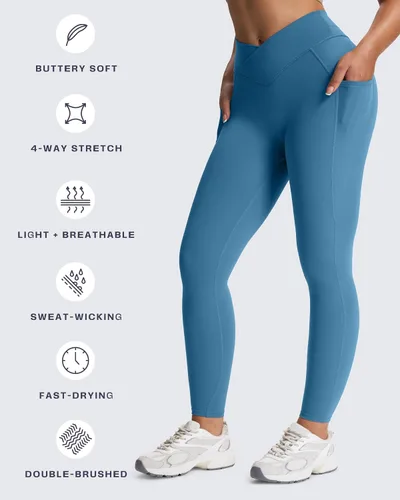 Miniatura 36 de Aoxjox Trinity - Pantalones de yoga de cintura alta con bolsillos para mujer, control de abdomen, cintura cruzada, leggings de entrenamiento suaves