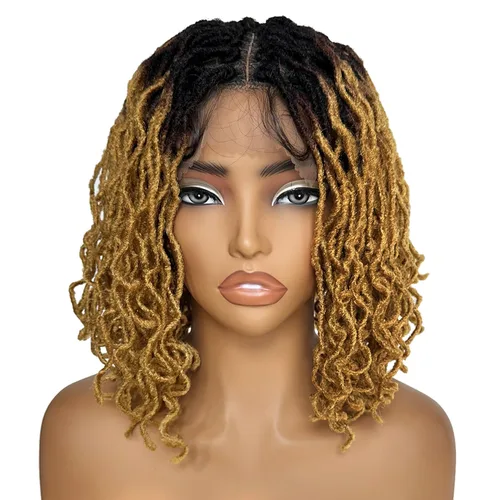 Miniatura 12 de SOKU Peluca de Encaje Frontal con Locs Falsos Cortos y Rizados de 12 Pulgadas Negro Natural 4x4 Espacio de Separación Grande Pelucas de Rastas