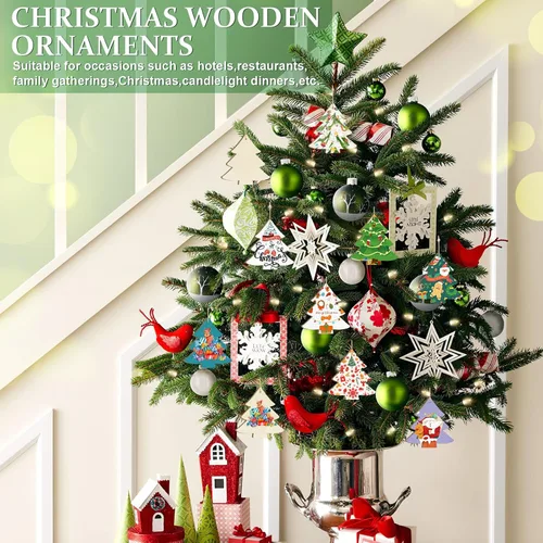 Miniatura 2 de Adornos de madera para árbol de Navidad para pintar, decoración de Navidad y Acción de Gracias, recortes sin terminar, 24 piezas de 3.5 x 3