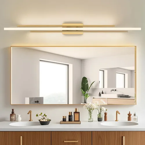 Miniatura 14 de VitaLink Lámpara de tocador dorada, 24 pulgadas, moderna lámpara de pared de baño sobre espejo de tocador, 2 luces cableadas de vidrio blanco