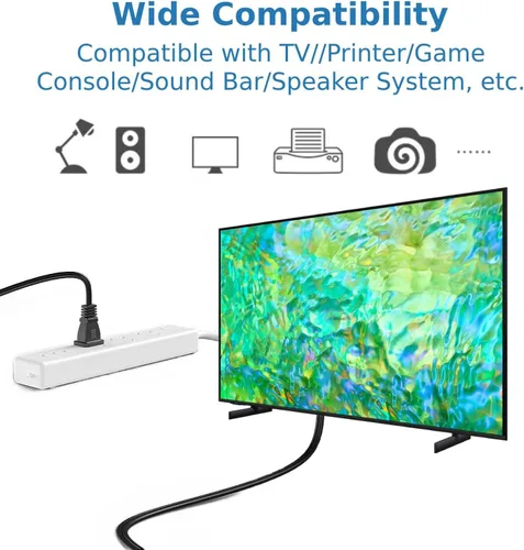 Miniatura 4 de Cable de alimentación de TV de 10 pies de largo de repuesto para Samsung LG TCL Sony Hisense Apple (listado UL, no polarizado, 125 V - 18 AWG)