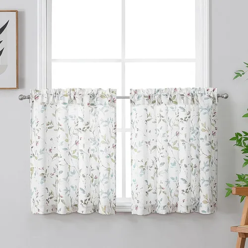 Miniatura 38 de Chyhomenyc Cortinas de mezcla de lino de 63 pulgadas de largo, 2 paneles de cortina con estampado floral filtrante de luz para sala de estar