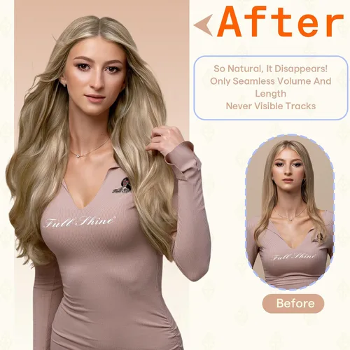 Miniatura 7 de Fshine Extensiones de cabello humano adhesivas de 20 pulgadas, extensiones de cabello Remy de 1.76 oz, color 16, reflejos 22, rubio, cinta adhesiva