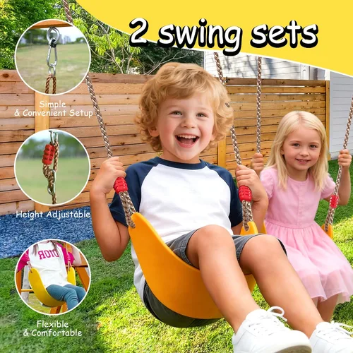 Miniatura 4 de SUNIBOXI Juegos de columpios de madera para patio trasero, juego de parque infantil al aire libre con barras de mono, tobogán ondulado, 2 columpios