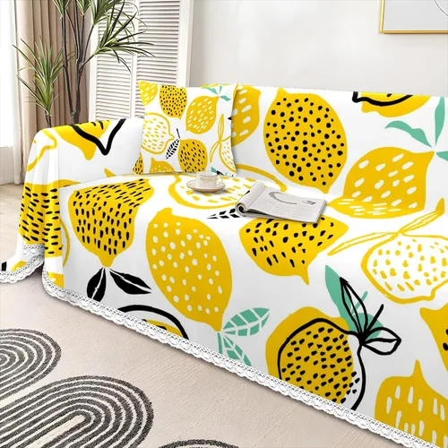 Miniatura 4 de Funda de sofá amarilla con estampado de limón y funda de sofá para sillón, funda resistente a las manchas, protector universal de muebles