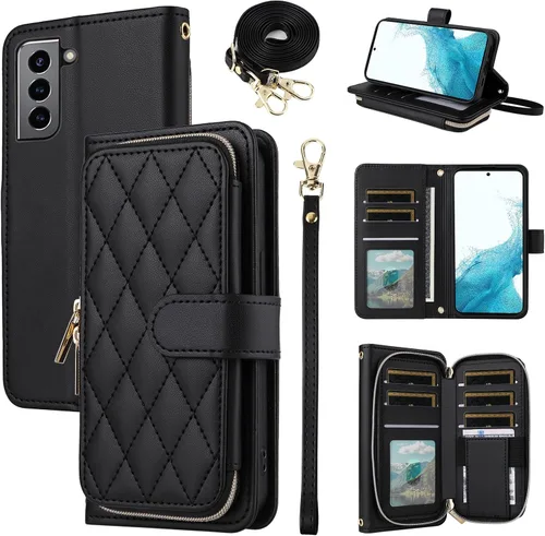 Miniatura 9 de Funda de Cartera para Samsung Galaxy S20 FE 5G de 6.5 Pulgadas con Correa para Muñeca, Billetera con Cremallera y más de 9 Ranuras para Tarjetas