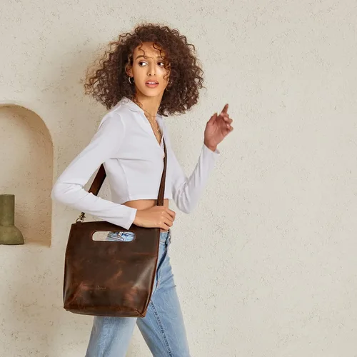 Miniatura 7 de S-ZONE Women Vintage Genuine Leather Crossbody Bag Distressed Foldable Clutch Top Handle Handbag Purse