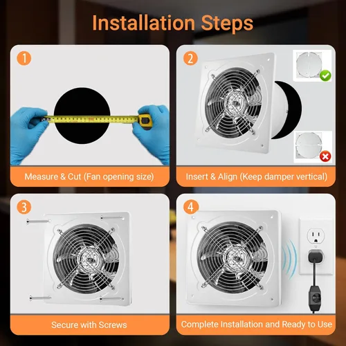Miniatura 5 de Ventilador de escape de cocina de 8 pulgadas con controlador de velocidad variable, ventiladores de ventilación de montaje en pared de 735 CFM