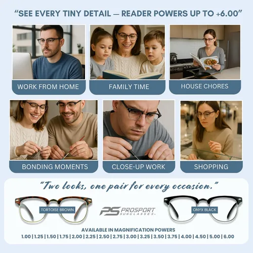 Miniatura 7 de proSPORT Gafas de lectura con montura de cuerno, vintage, clásicas, semi sin montura para hombres y mujeres, 2 pares combinados