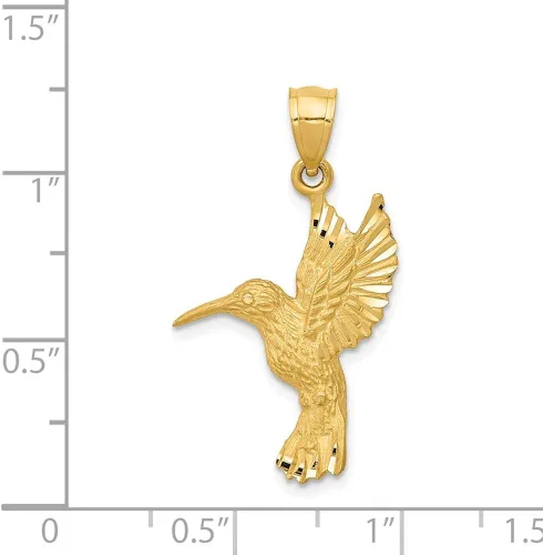 Miniatura 3 de Colgante de colibrí de oro amarillo macizo de 14 quilates, corte de diamante, 1.142in x 0.669in