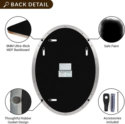 Miniatura 7 de Espejo de baño cromado ANDY STAR, espejo de pared ovalado de 24x32 pulgadas pulido en cromo para baño, espejo de pared cromado moderno