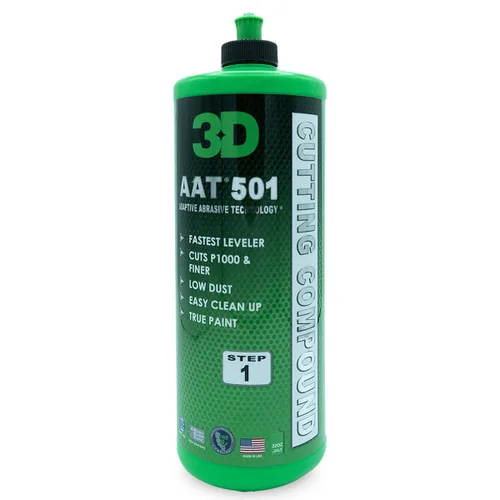 3D Compuesto de corte AAT 501, 32 onzas, paso 1, compuesto de corte Body Shop, nivelador más rápido, corta P1000 o más fino, bajo polvo, fácil de