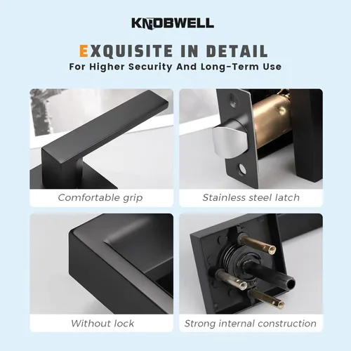 Miniatura 4 de KNOBWELL Paquete de 1 manija de puerta interior negra para uso en interiores, reversible para izquierda y derecha sin llave Negro