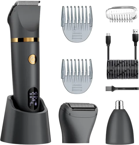 Afeitadora de bolas para hombres, recortadora de vello corporal multifunción 3 en 1 y afeitadora púbica con cuchillas de titanio (¡sin cortes!),