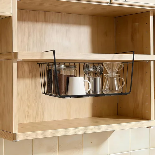 Miniatura 3 de Cesta de almacenamiento debajo del estante, cesta de alambre para el hogar, cesta de almacenamiento colgante de metal debajo del estante, cesta de 4