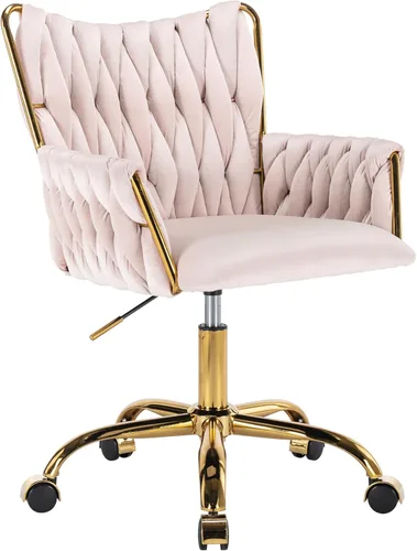 Miniatura 12 de KCC Silla Moderna de Terciopelo para Oficina en Casa con Respaldo Tejido a Mano, Silla Tapizada Ajustable para Maquillaje con Reposabrazos y Base