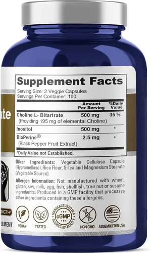 Miniatura 2 de NusaPure Colina e inositol - Apto para vegetarianos/veganos, sin OMG - 1000 mg - 200 cápsulas vegetales