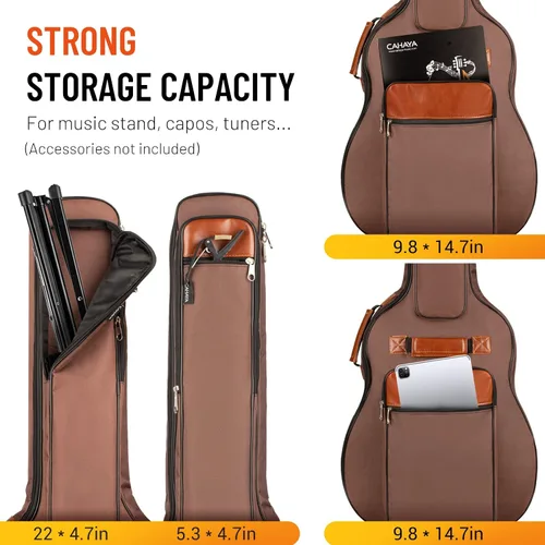 Miniatura 2 de Funda para guitarra CAHAYA de 40 41 42 pulgadas con 6 bolsillos, funda resistente al agua de tela Oxford, esponja extra gruesa de 0.5 pulgadas