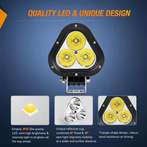 Miniatura 3 de Nilight Disparador lateral LED amarillo 2 unidades 6.5 pulgadas 60W haz de inundación para conducción fuera de carretera niebla barra de luz