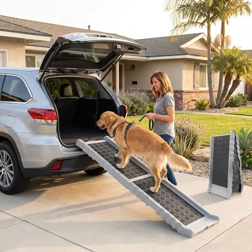 Miniatura 8 de PawStep 50894 - Rampa para mascotas con césped de polietileno, rampa plegable y portátil para perros, para automóviles, SUV y camiones, superficie