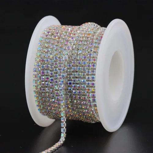 Miniatura 13 de Jerler 9 metros de adornos de diamantes de imitación con cadena cerrada SS6.5/2.0mm, cadena AB para costura, manualidades, ideal para bodas