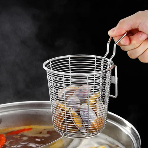Miniatura 7 de BESTonZON Cuchara ranurada de acero inoxidable para fideos, colador de olla caliente de 5.6 pulgadas con asa para cocinar pasta, ramen y cocina