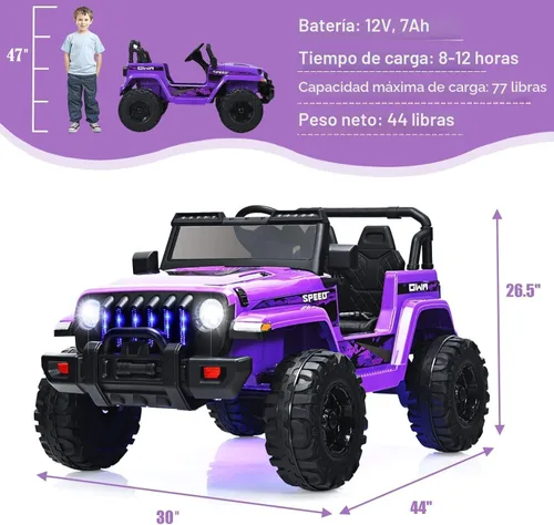 Miniatura 6 de INFANS Camión de paseo para niños con control remoto de 2.4 G, autos eléctricos con batería de 12 V para niños con 3 velocidades, pantalla de Púrpura