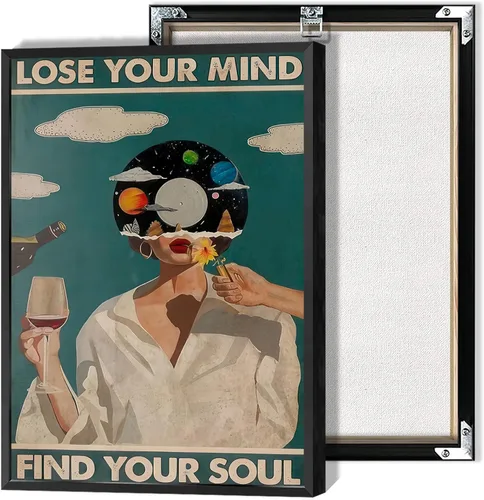 Miniatura 18 de Póster retro con texto en inglés «Lose Your Mind Find Your Soul», arte de pared inspirador para la salud mental, arte abstracto de música cósmica