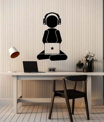 Vinilo adhesivo de pared para jugador con auriculares para laptop, videojuegos, videojuegos, decoración grande (ig6094), color negro