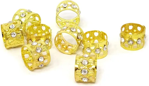 Miniatura 5 de Honbay 20 anillos dorados de diamantes de imitación para el cabello, rastas y cuentas trenzadas, joyería para el cabello trenzado (corazón hueco)