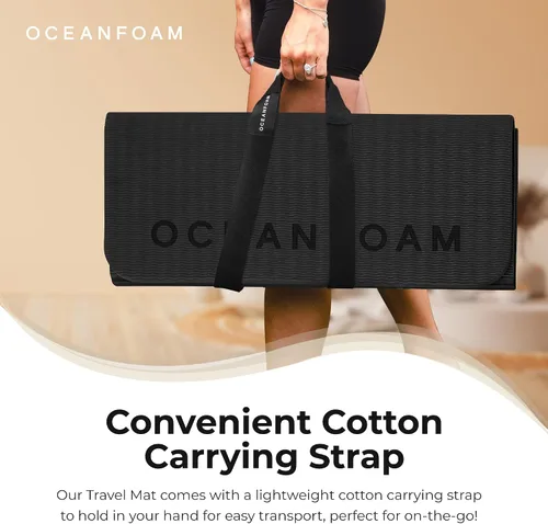 Miniatura 6 de Oceanfoam Tapete de entrenamiento de viaje, tapete de ejercicio plegable de 0.3 pulgadas de grosor para yoga, pilates y fitness, tapete Carbón