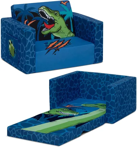 Delta Children Dinosaur Cozee Silla Plegable para Relajarse - Convertible 2 en 1, Ligera y Portátil, de Silla a Tumbona para Niños Pequeños y Niños