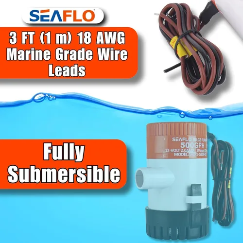 Miniatura 6 de SEAFLO Bomba de Sentina Serie 01 500 GPH – 12V, Salida de 3/4", Bomba Sumergible Marina con Protección Antibloqueo de Aire, Certificado CE y RoHS