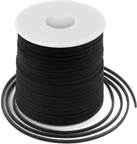 Cuerda de cuero, cordón plano de ante sintético, cordón de cuero fino de encaje de cuero para pulseras, collares, fabricación de joyas y Negro