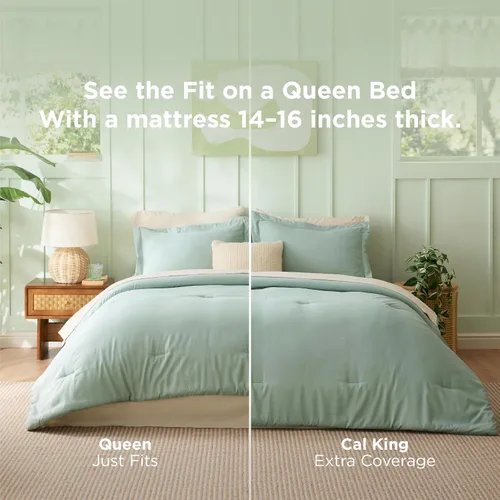 Miniatura 8 de Bedsure Juego de ropa de cama con edredón tamaño King en verde salvia, 7 piezas de ropa de cama ligera para cama King estilo boho, juego de ropa