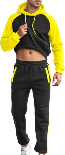 Conjunto deportivo de 2 piezas para hombre, sudadera casual con capucha para hombre, atlético, deportivo, manga larga, conjunto de traje para trotar