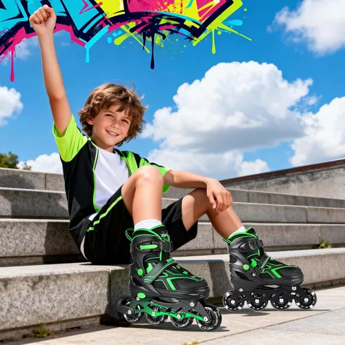 Miniatura 9 de 2PM SPORTS - Patines en línea ajustables Torinx verde para niños, patines divertidos para principiantes para niños, jóvenes, niñas, hombres