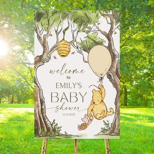 Winnie The Pooh - Letrero de bienvenida personalizado para bebé, decoraciones clásicas para baby shower
