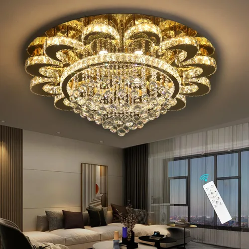 Miniatura 10 de HAIXIANG Candelabro moderno para sala de estar, lámpara de techo, lámpara de techo con control remoto, luces regulables, 32 pulgadas, luz de cristal
