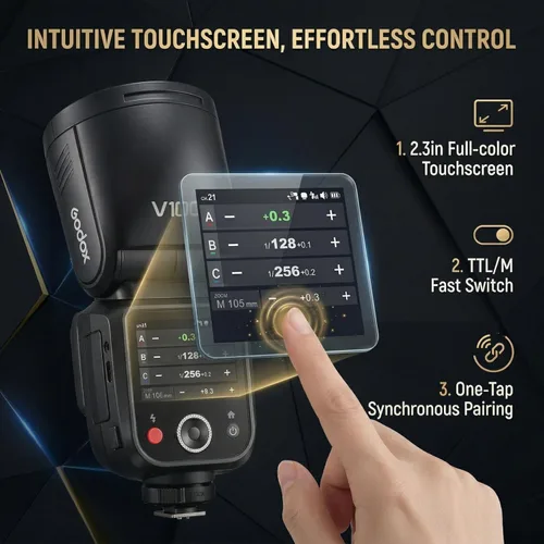 Miniatura 4 de GODOX V100 C Godox Flash para Canon - Flash TTL de 100Ws para cámaras Canon EOS, control de pantalla táctil, 400 destellos de potencia completa