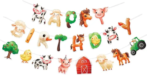 Miniatura 9 de WERNNSAI Cartel de cumpleaños de animales de granja, pancarta de feliz cumpleaños con guirnalda de banderines de tractor para niños y niñas, Azul